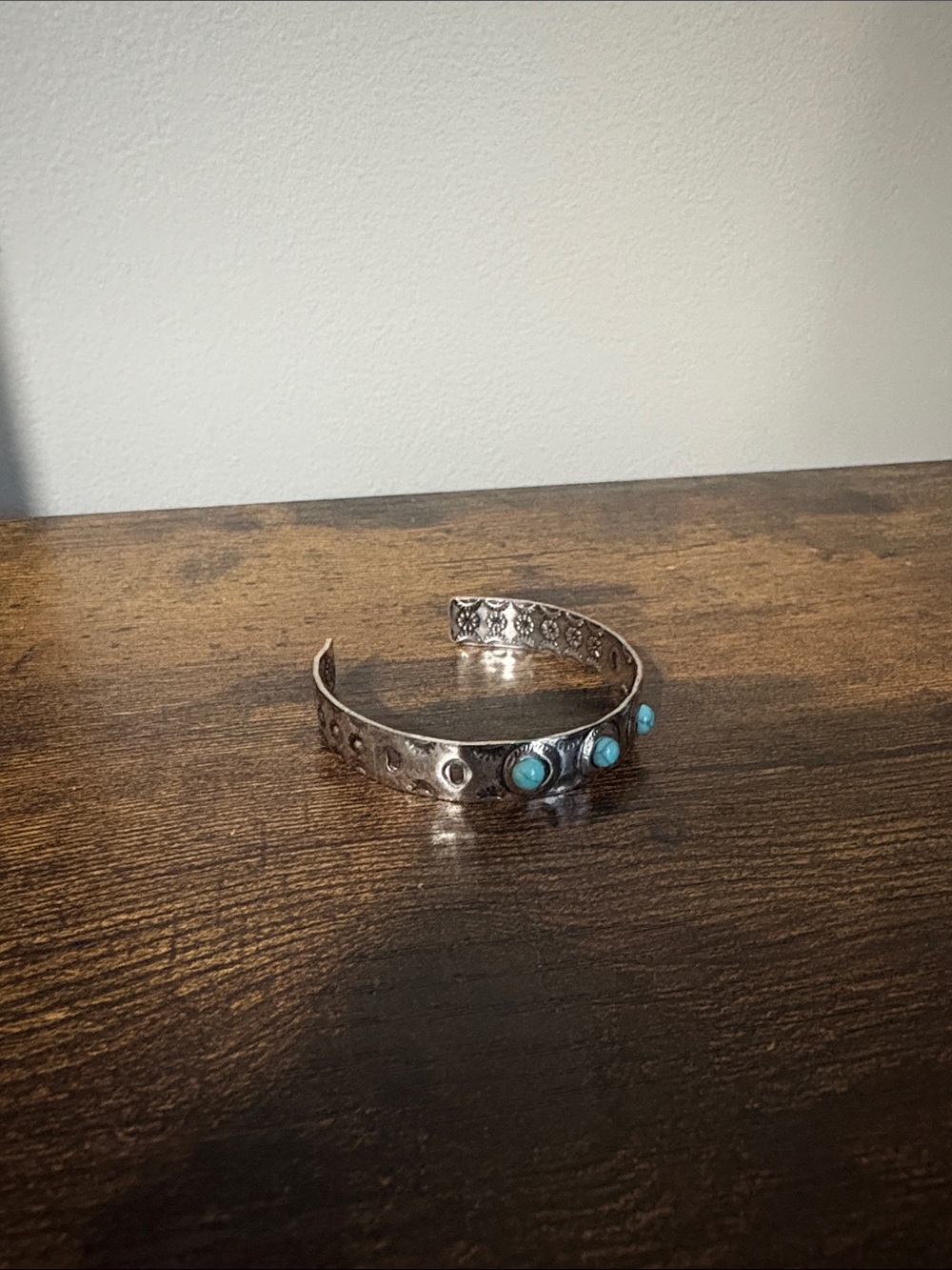Western Turquoise Stone Silver Cuff Bracelet - Women Jewelry
